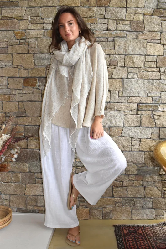 Loom & Thread Pin Tuck Pant White 